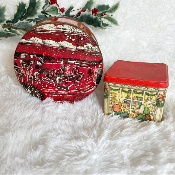 Set Of 2 Vintage Holiday Christmas Collectible Tins - Picture 1 of 11